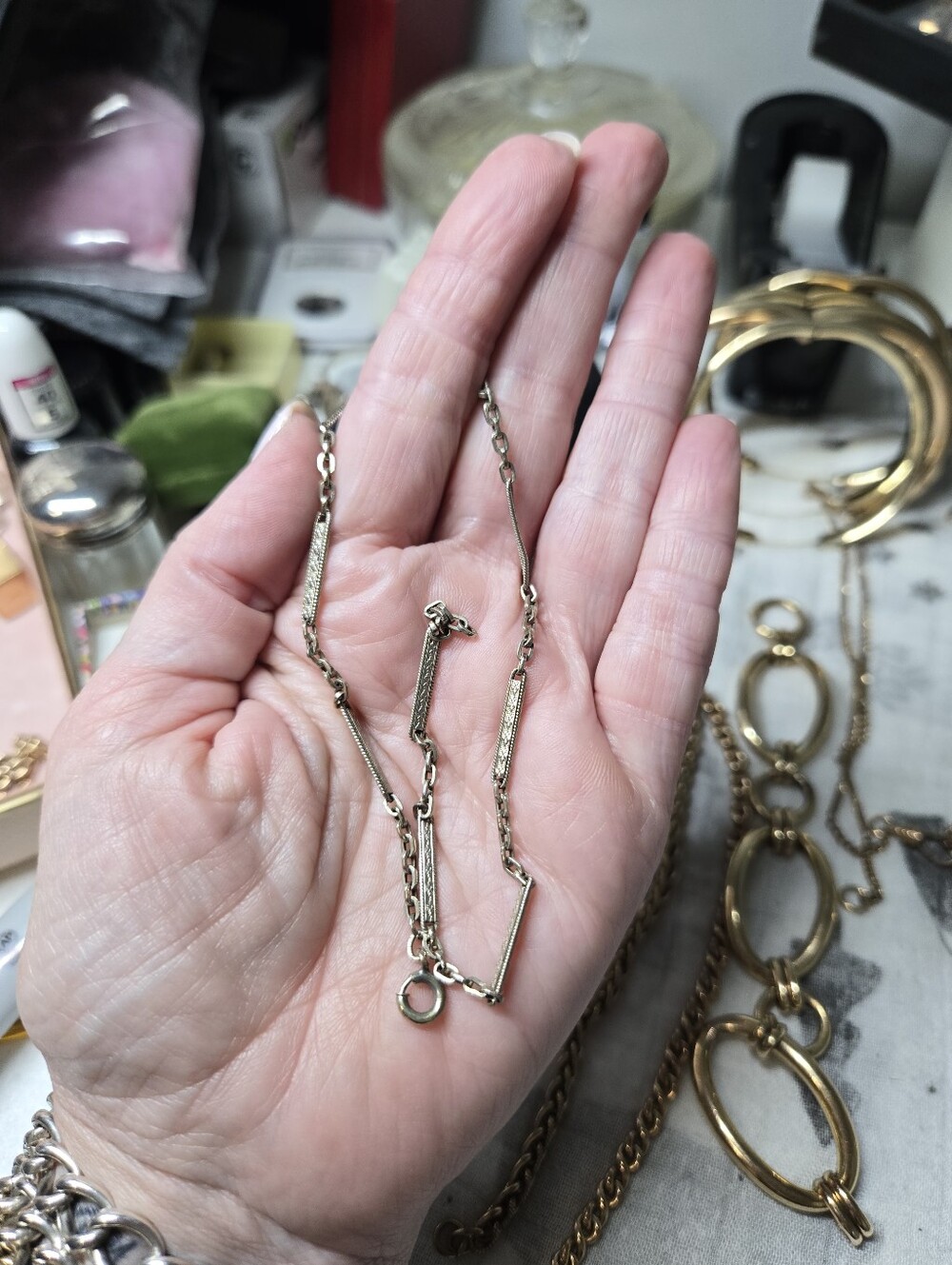 Victorian White Gold Filled Watch Chain
